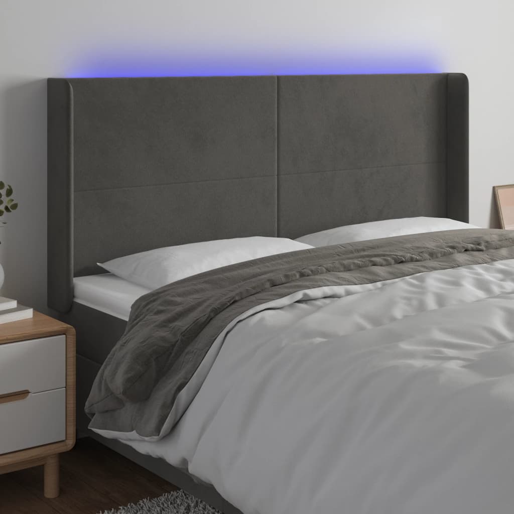 Hoofdbord LED 183x16x118/128 cm fluweel donkergrijs is nu te koop bij PeponiXL, paradijselijk wonen!