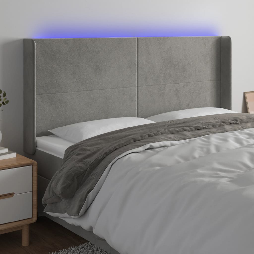 Hoofdbord LED 203x16x118/128 cm fluweel lichtgrijs is nu te koop bij PeponiXL, paradijselijk wonen!