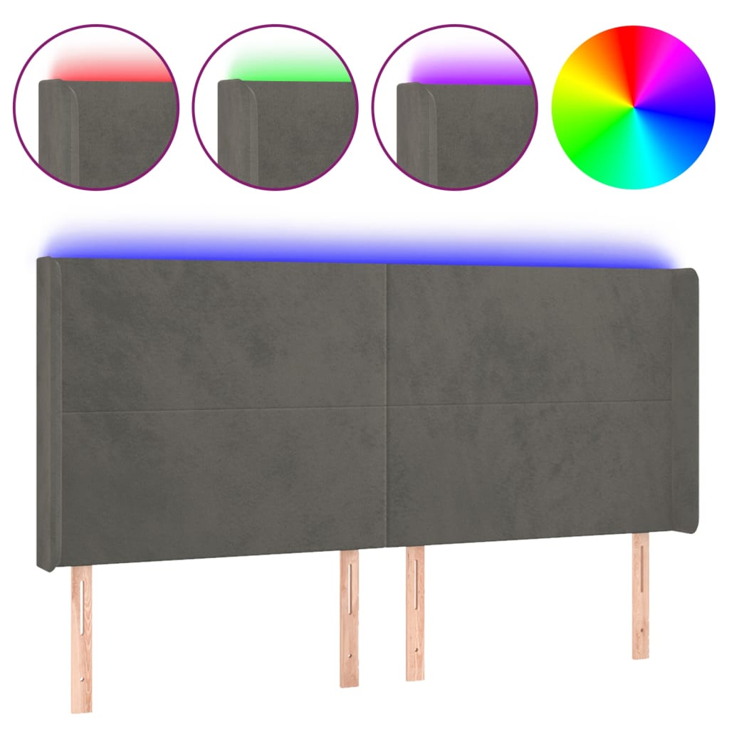Hoofdbord LED 203x16x118/128 cm fluweel donkergrijs is nu te koop bij PeponiXL, paradijselijk wonen!