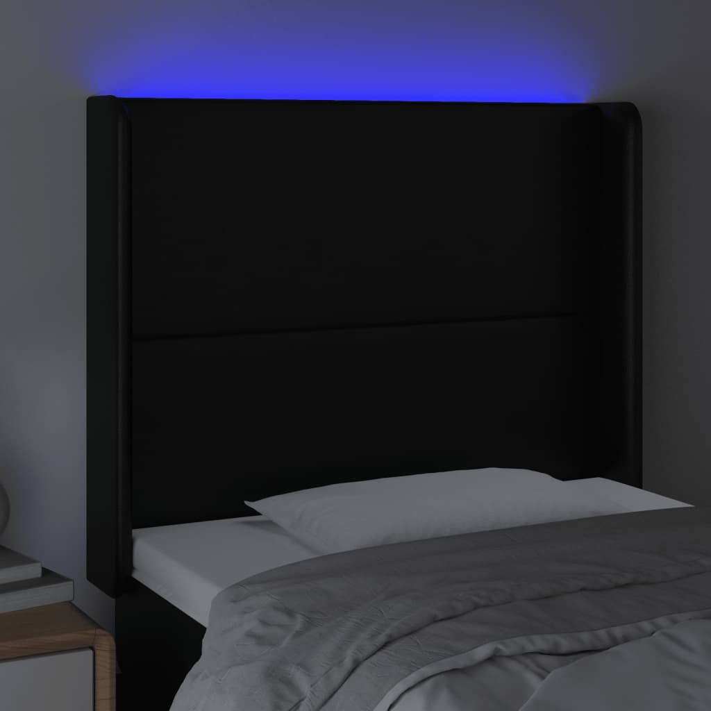 Hoofdbord LED 83x16x118/128 cm kunstleer zwart is nu te koop bij PeponiXL, paradijselijk wonen!