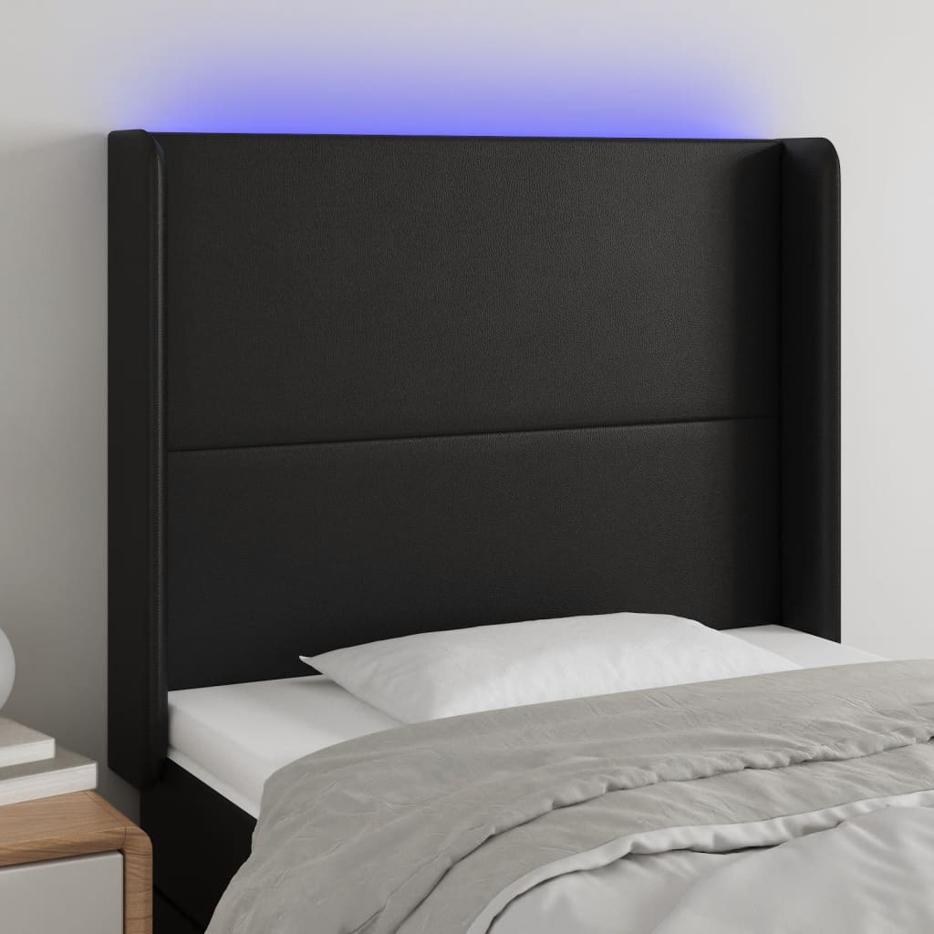 Hoofdbord LED 83x16x118/128 cm kunstleer zwart is nu te koop bij PeponiXL, paradijselijk wonen!