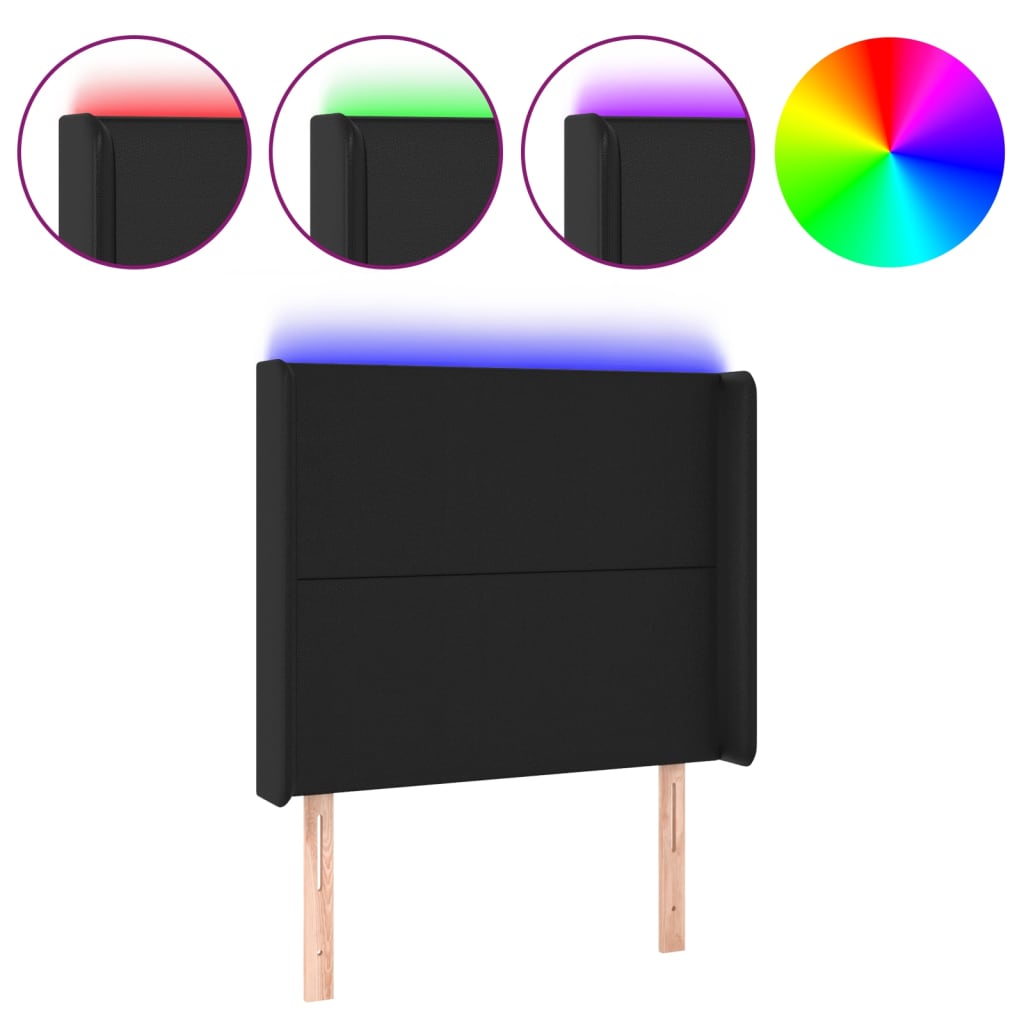 Hoofdbord LED 93x16x118/128 cm kunstleer zwart is nu te koop bij PeponiXL, paradijselijk wonen!