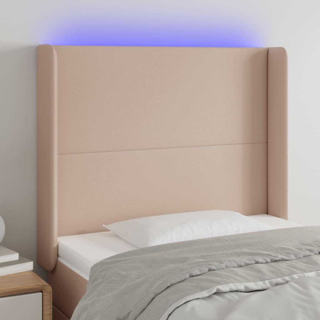 Hoofdbord LED 93x16x118/128 cm kunstleer cappuccinokleurig is nu te koop bij PeponiXL, paradijselijk wonen!
