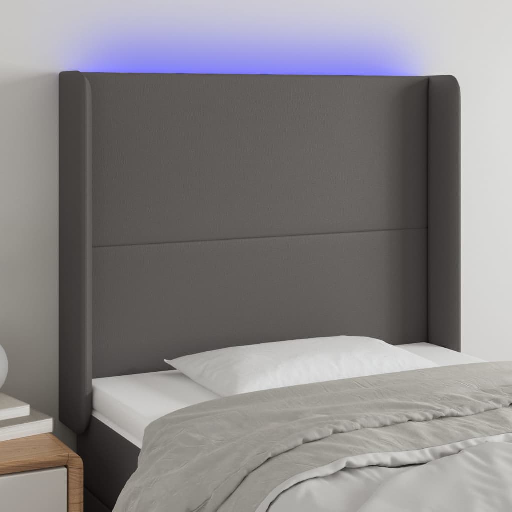 Hoofdbord LED 103x16x118/128 cm kunstleer grijs is nu te koop bij PeponiXL, paradijselijk wonen!