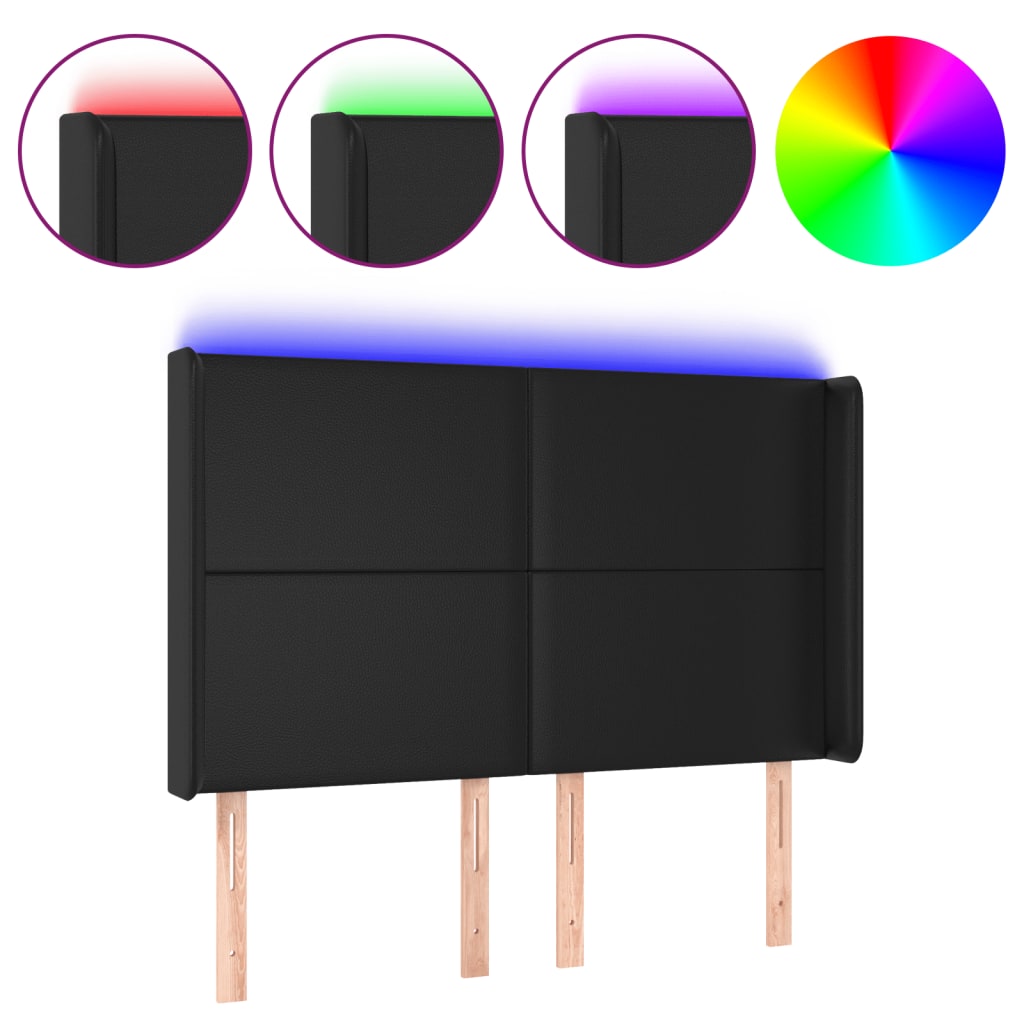 Hoofdbord LED 147x16x118/128 cm kunstleer zwart is nu te koop bij PeponiXL, paradijselijk wonen!