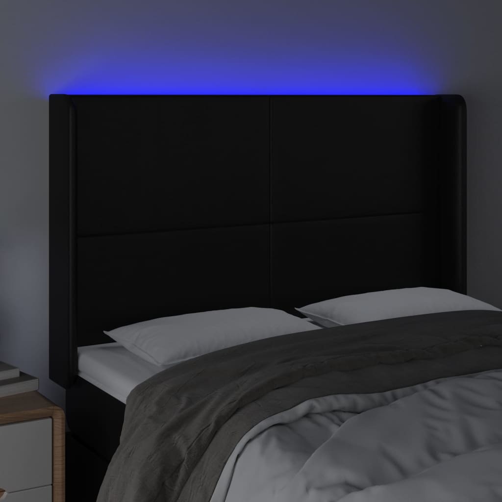 Hoofdbord LED 147x16x118/128 cm kunstleer zwart is nu te koop bij PeponiXL, paradijselijk wonen!