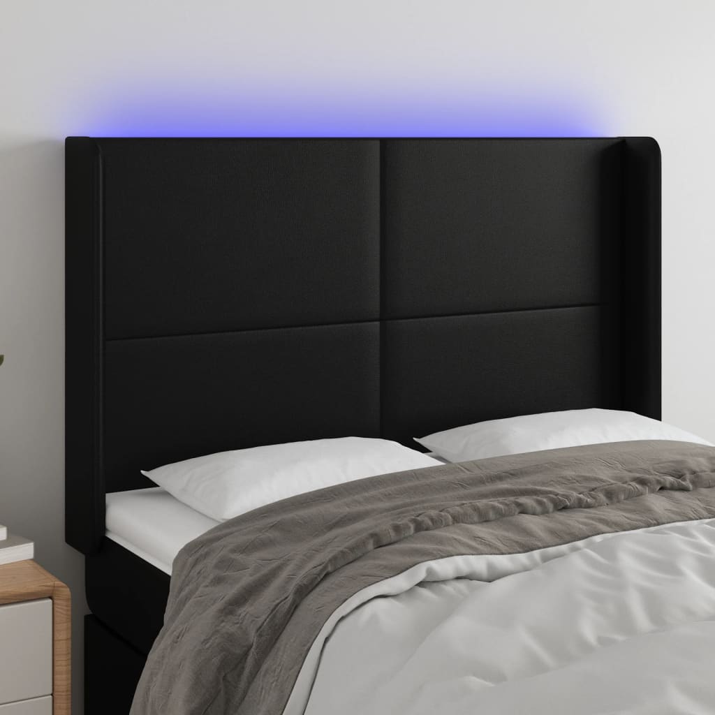 Hoofdbord LED 147x16x118/128 cm kunstleer zwart is nu te koop bij PeponiXL, paradijselijk wonen!