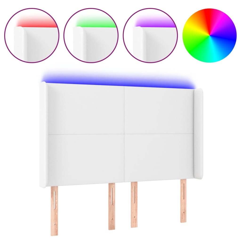Hoofdbord LED 147x16x118/128 cm kunstleer wit is nu te koop bij PeponiXL, paradijselijk wonen!