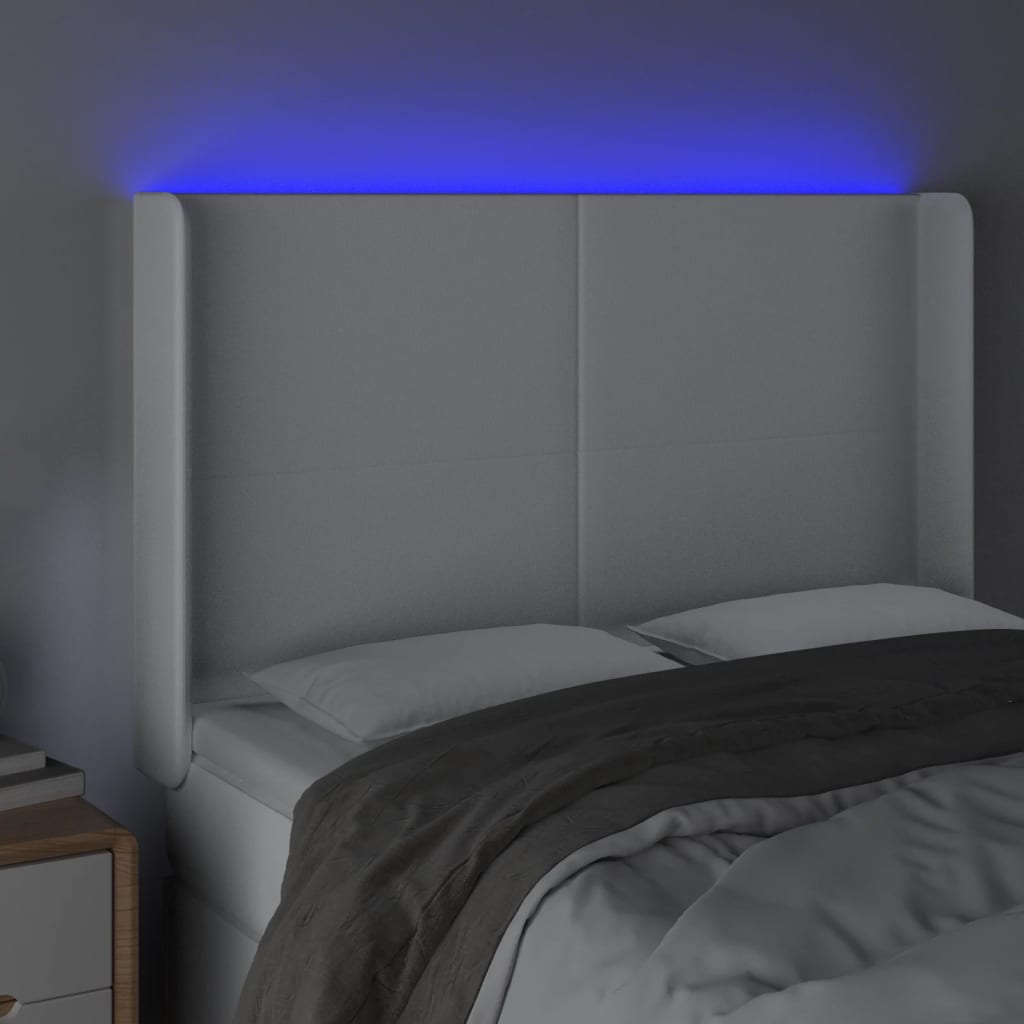Hoofdbord LED 147x16x118/128 cm kunstleer wit is nu te koop bij PeponiXL, paradijselijk wonen!