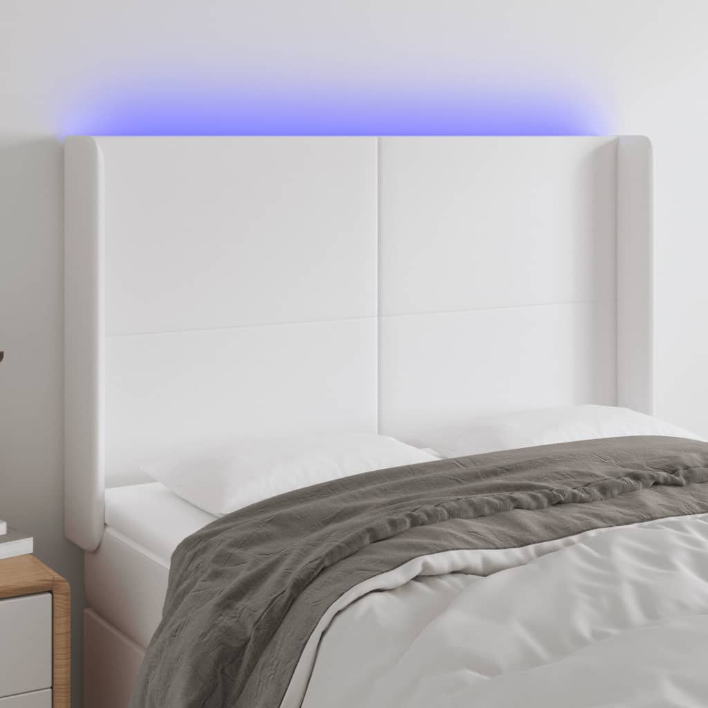 Hoofdbord LED 147x16x118/128 cm kunstleer wit is nu te koop bij PeponiXL, paradijselijk wonen!