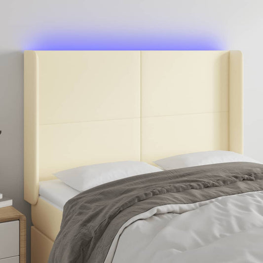 Hoofdbord LED 147x16x118/128 cm kunstleer crèmekleurig is nu te koop bij PeponiXL, paradijselijk wonen!