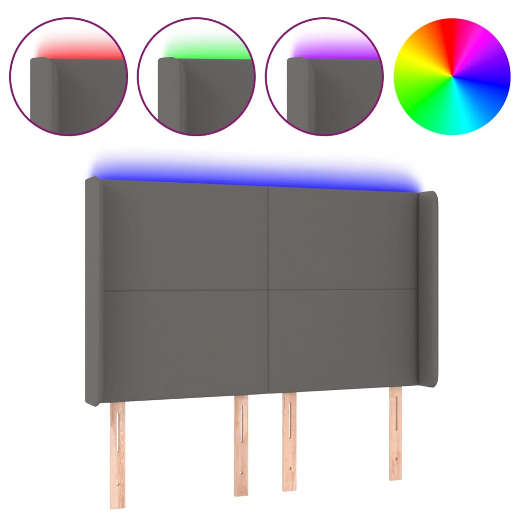 Hoofdbord LED 147x16x118/128 cm kunstleer grijs is nu te koop bij PeponiXL, paradijselijk wonen!