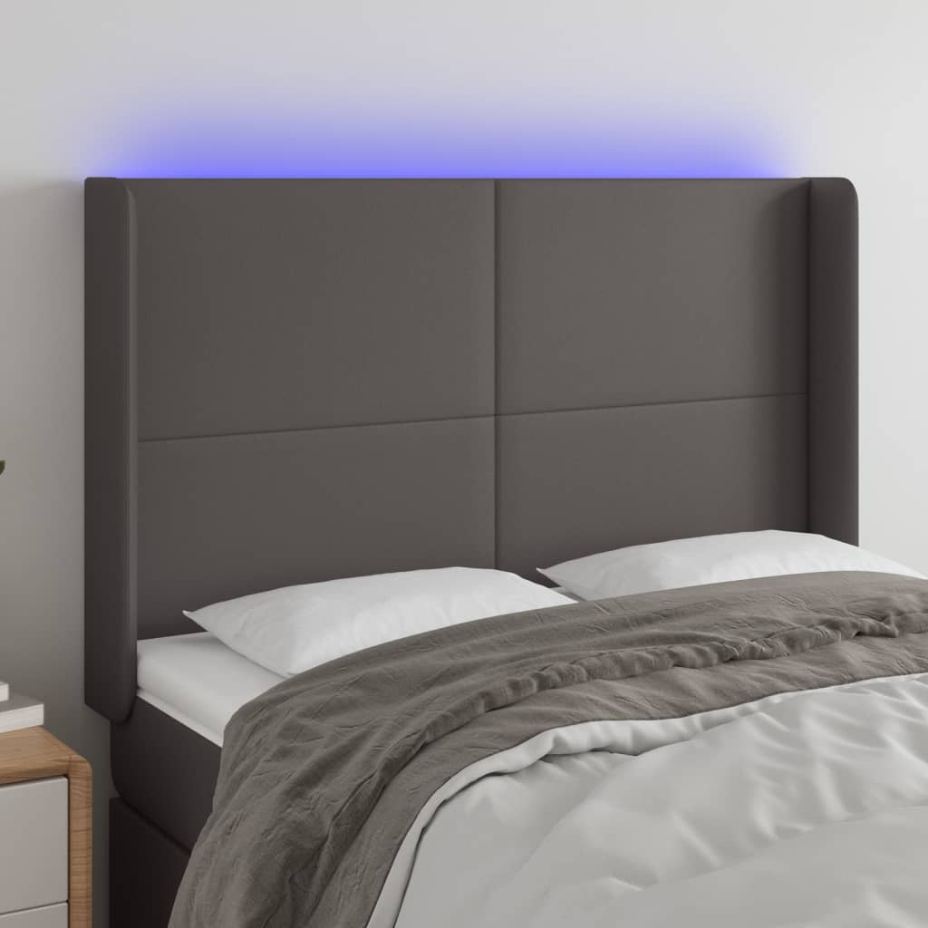 Hoofdbord LED 147x16x118/128 cm kunstleer grijs is nu te koop bij PeponiXL, paradijselijk wonen!