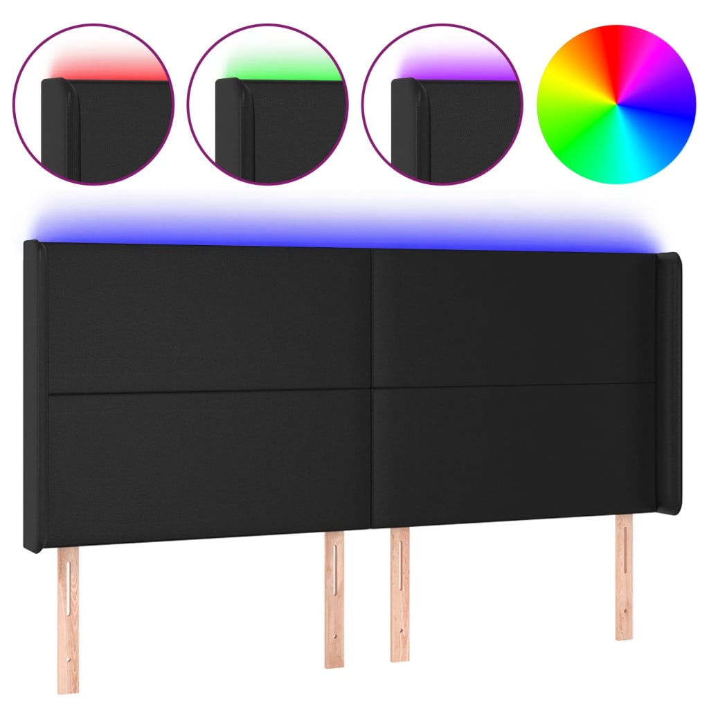 Hoofdbord LED 163x16x118/128 cm kunstleer zwart is nu te koop bij PeponiXL, paradijselijk wonen!