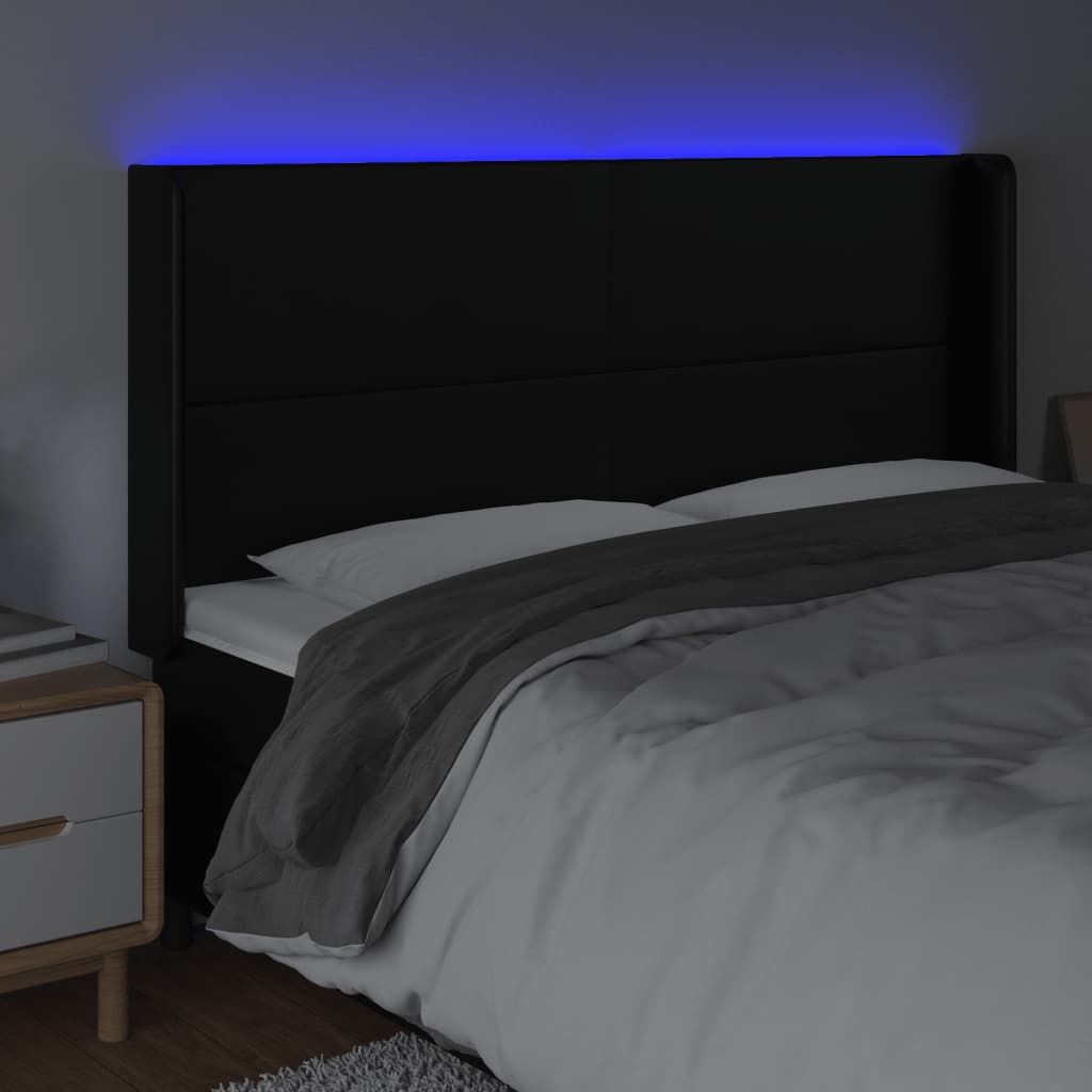 Hoofdbord LED 163x16x118/128 cm kunstleer zwart is nu te koop bij PeponiXL, paradijselijk wonen!