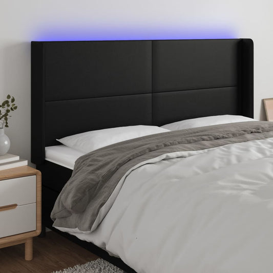 Hoofdbord LED 163x16x118/128 cm kunstleer zwart is nu te koop bij PeponiXL, paradijselijk wonen!