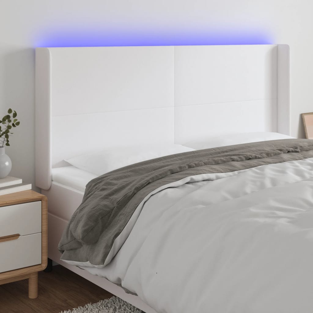 Hoofdbord LED 163x16x118/128 cm kunstleer wit is nu te koop bij PeponiXL, paradijselijk wonen!