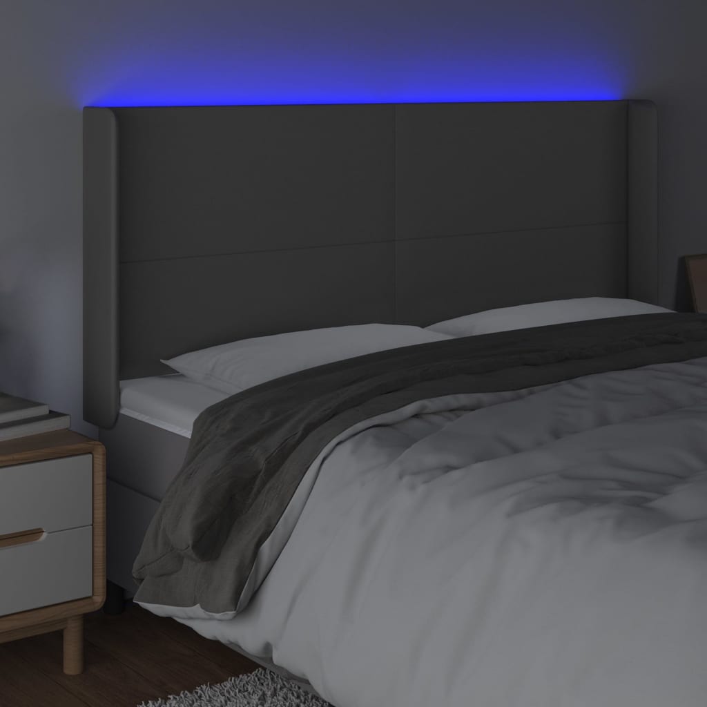Hoofdbord LED 163x16x118/128 cm kunstleer grijs is nu te koop bij PeponiXL, paradijselijk wonen!