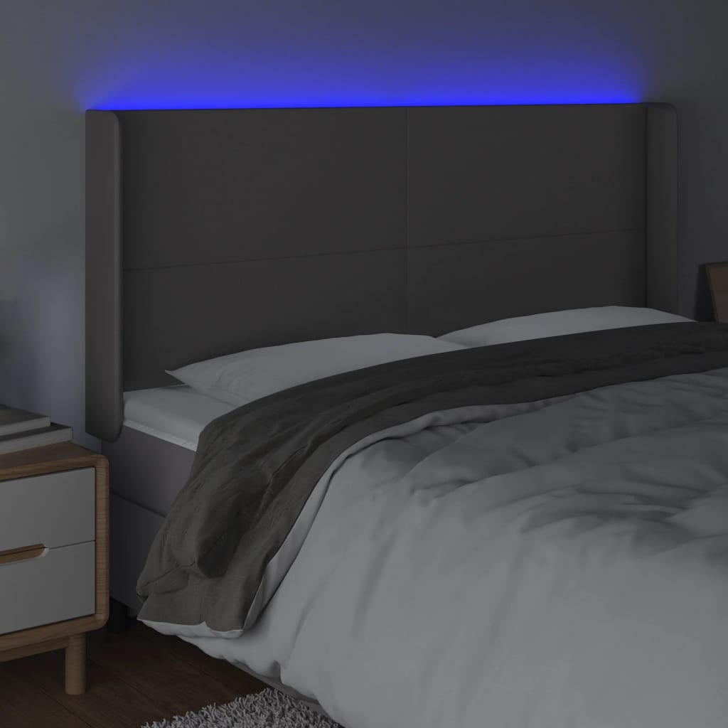 Hoofdbord LED 183x16x118/128 cm kunstleer grijs is nu te koop bij PeponiXL, paradijselijk wonen!