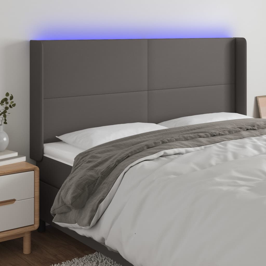 Hoofdbord LED 183x16x118/128 cm kunstleer grijs is nu te koop bij PeponiXL, paradijselijk wonen!