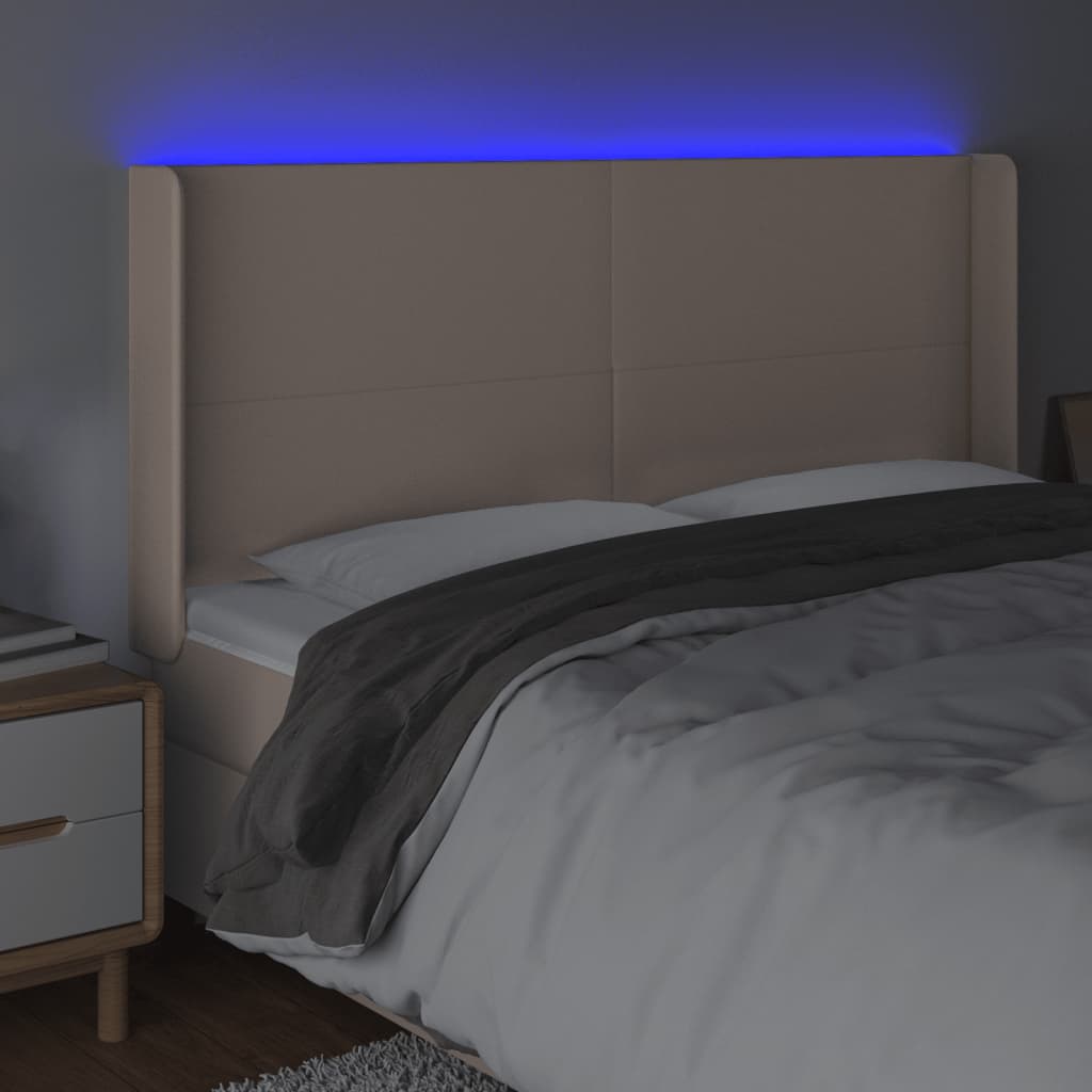 Hoofdbord LED 183x16x118/128 cm kunstleer cappuccinokleurig is nu te koop bij PeponiXL, paradijselijk wonen!