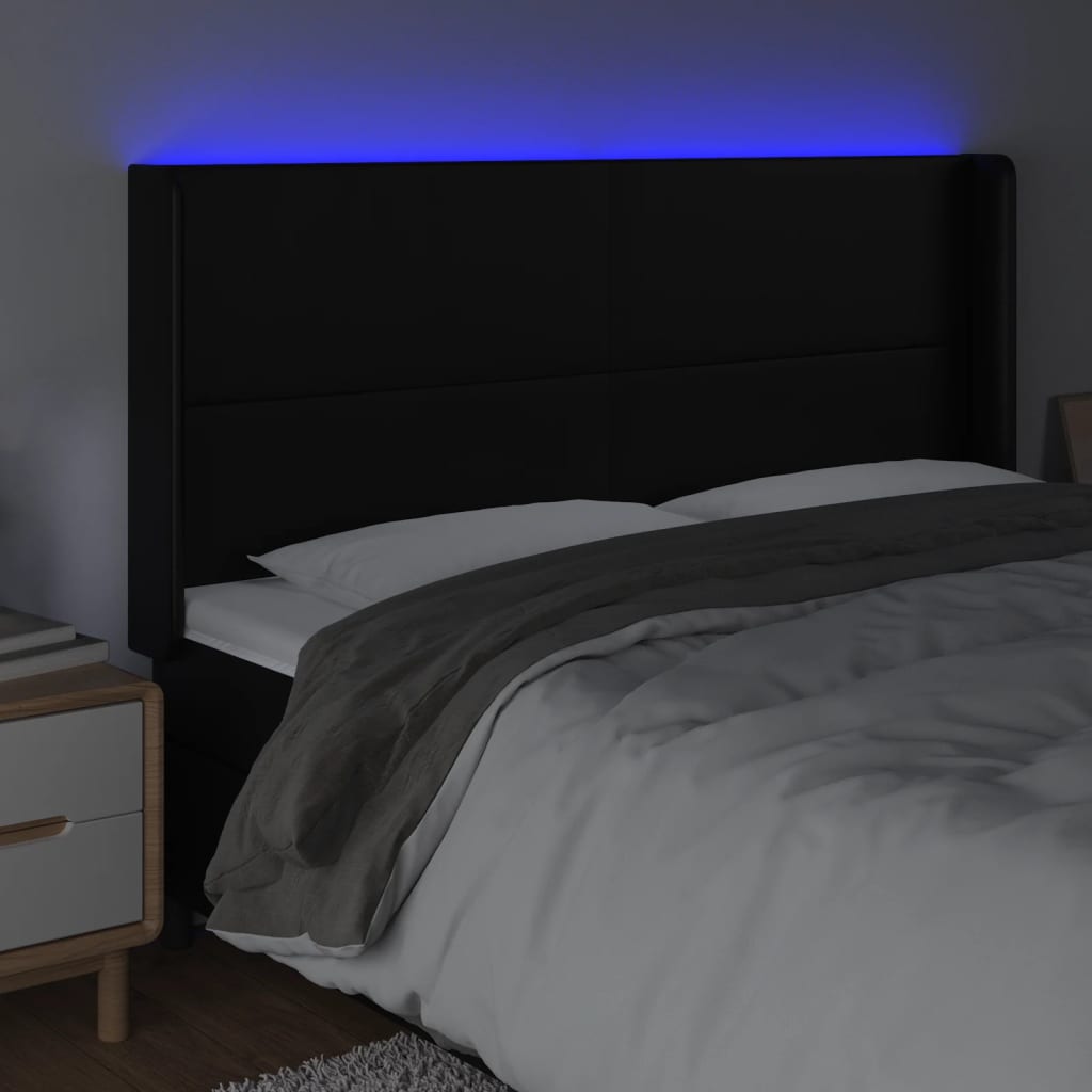 Hoofdbord LED 203x16x118/128 cm kunstleer zwart is nu te koop bij PeponiXL, paradijselijk wonen!