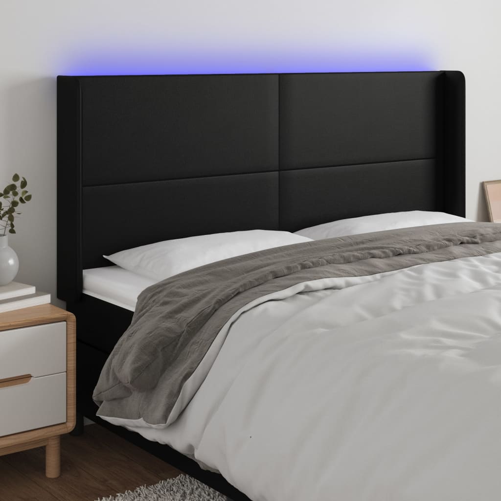Hoofdbord LED 203x16x118/128 cm kunstleer zwart is nu te koop bij PeponiXL, paradijselijk wonen!