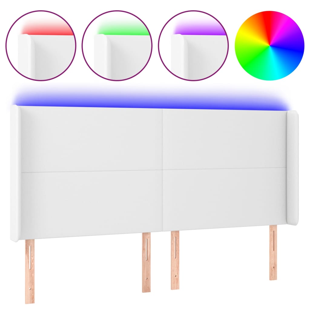 Hoofdbord LED 203x16x118/128 cm kunstleer wit is nu te koop bij PeponiXL, paradijselijk wonen!