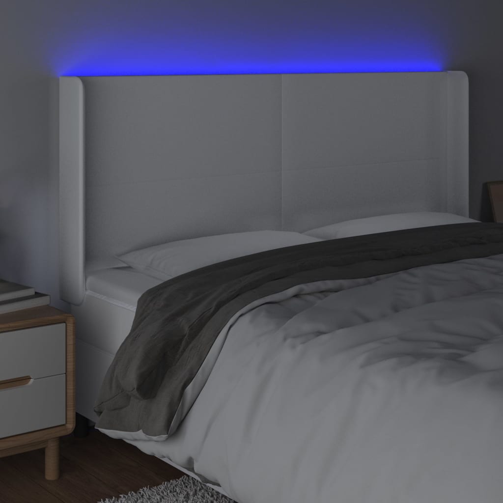 Hoofdbord LED 203x16x118/128 cm kunstleer wit is nu te koop bij PeponiXL, paradijselijk wonen!