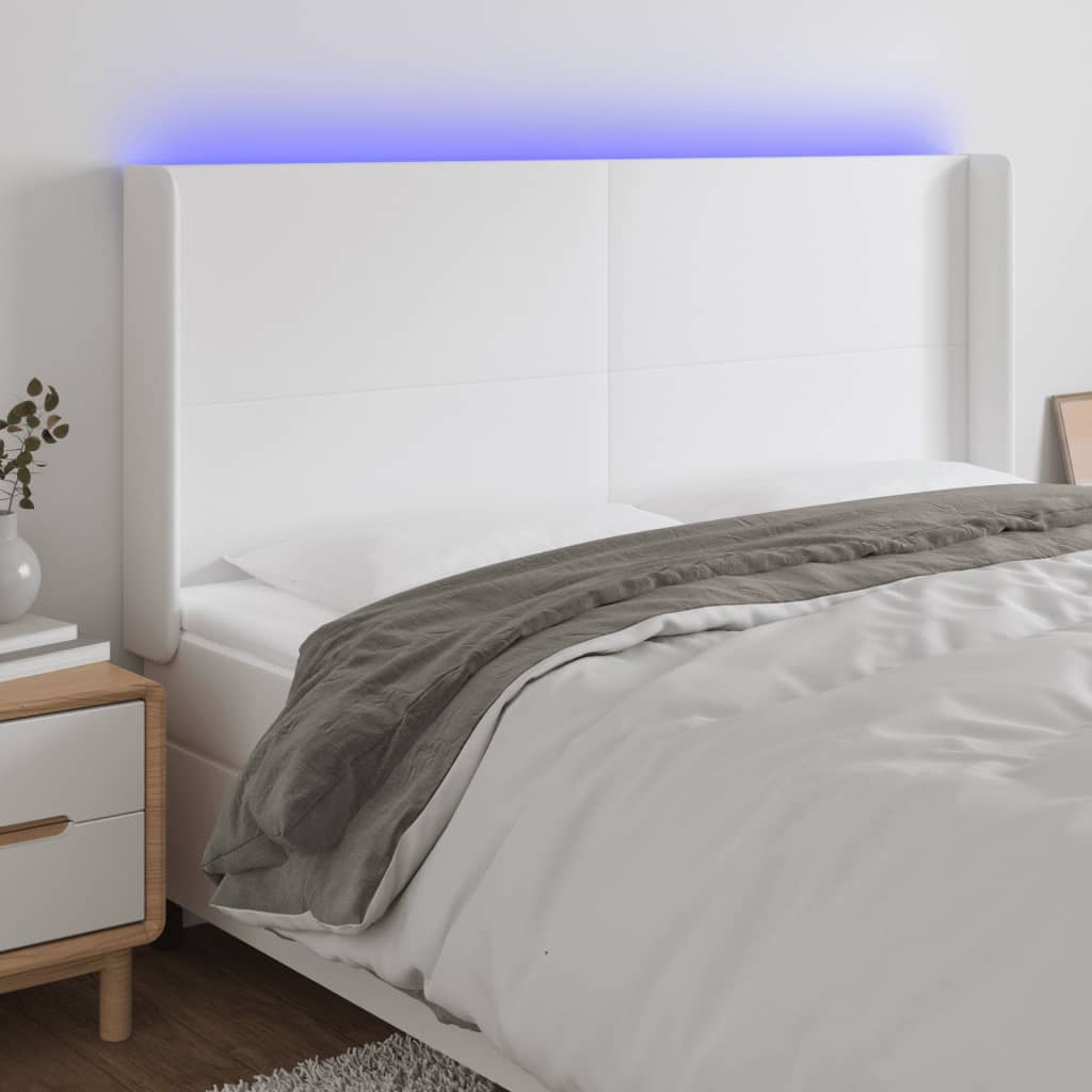 Hoofdbord LED 203x16x118/128 cm kunstleer wit is nu te koop bij PeponiXL, paradijselijk wonen!