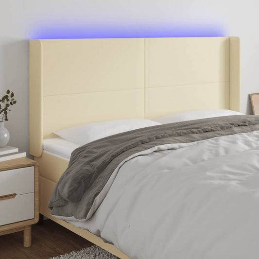 Hoofdbord LED 203x16x118/128 cm kunstleer crèmekleurig is nu te koop bij PeponiXL, paradijselijk wonen!