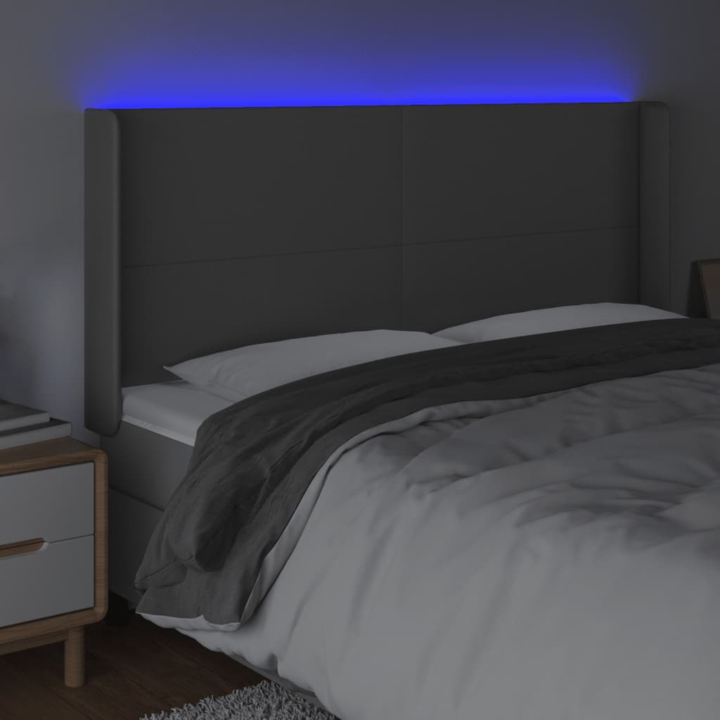 Hoofdbord LED 203x16x118/128 cm kunstleer grijs is nu te koop bij PeponiXL, paradijselijk wonen!