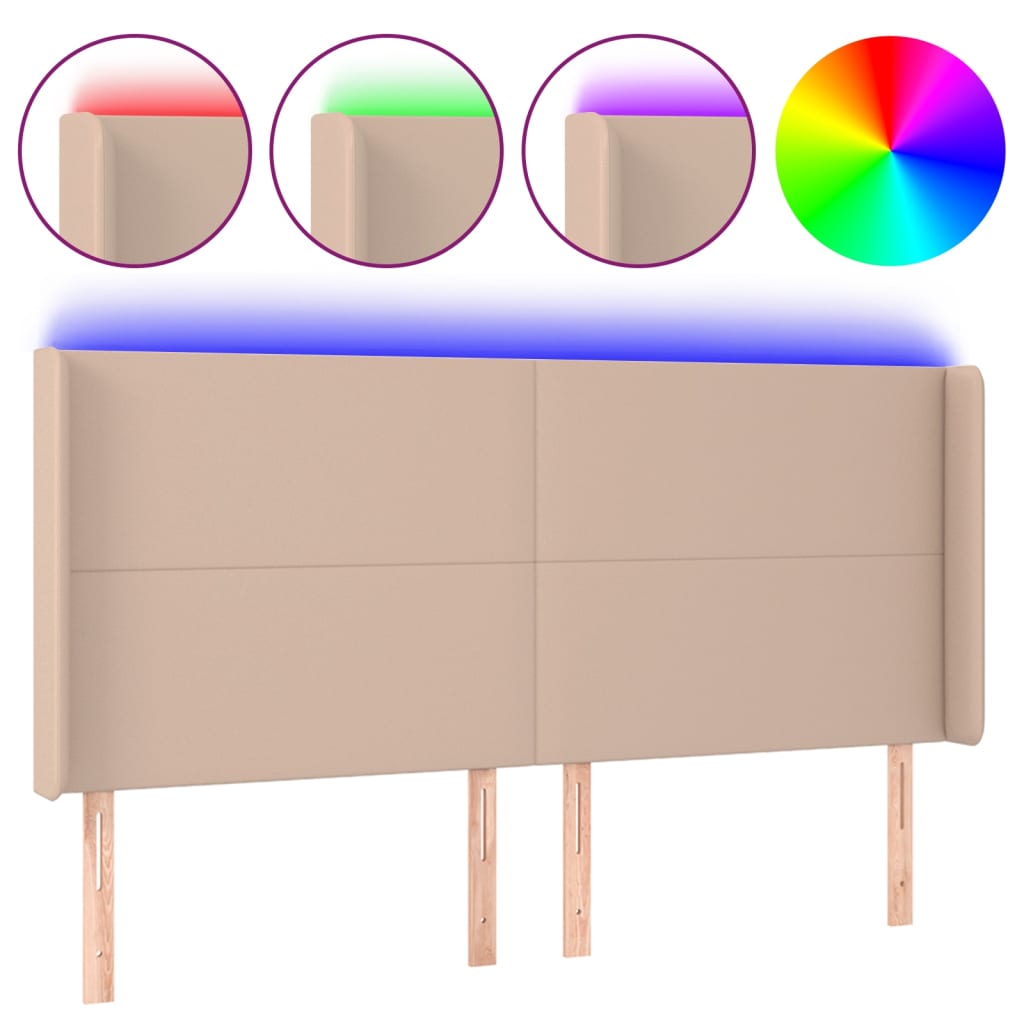Hoofdbord LED 203x16x118/128 cm kunstleer cappuccinokleurig is nu te koop bij PeponiXL, paradijselijk wonen!