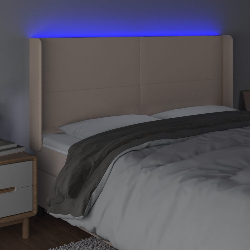 Hoofdbord LED 203x16x118/128 cm kunstleer cappuccinokleurig is nu te koop bij PeponiXL, paradijselijk wonen!