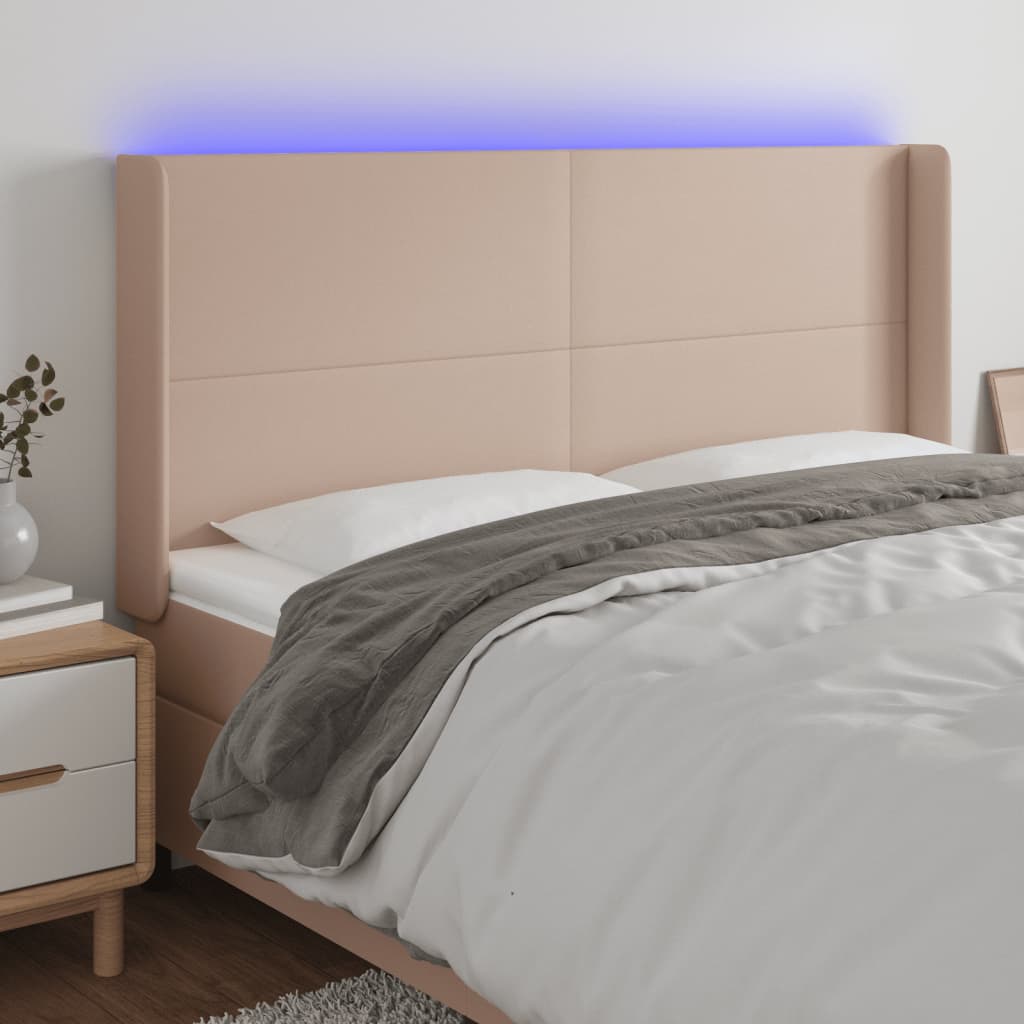 Hoofdbord LED 203x16x118/128 cm kunstleer cappuccinokleurig is nu te koop bij PeponiXL, paradijselijk wonen!
