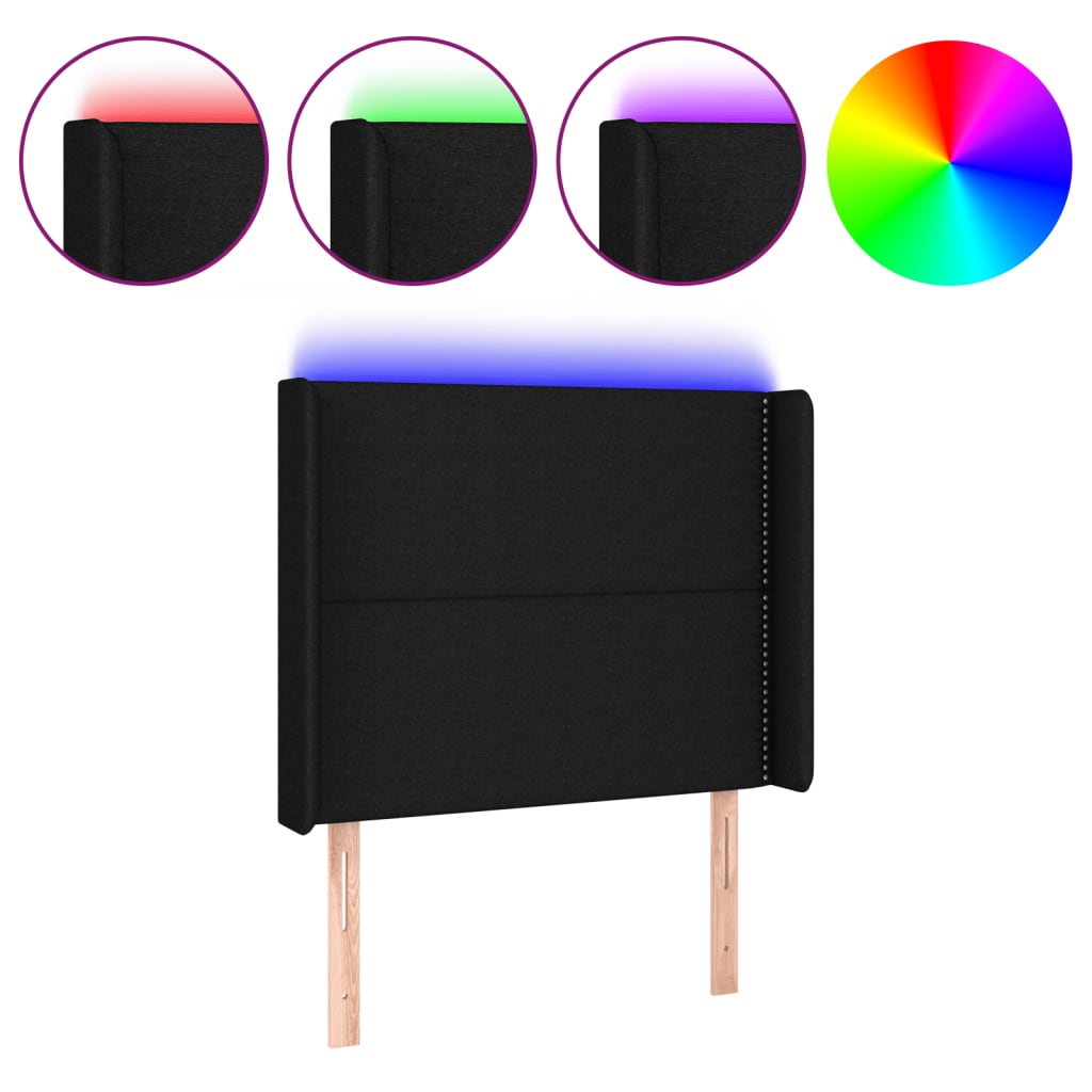 Hoofdbord LED 83x16x118/128 cm stof zwart is nu te koop bij PeponiXL, paradijselijk wonen!