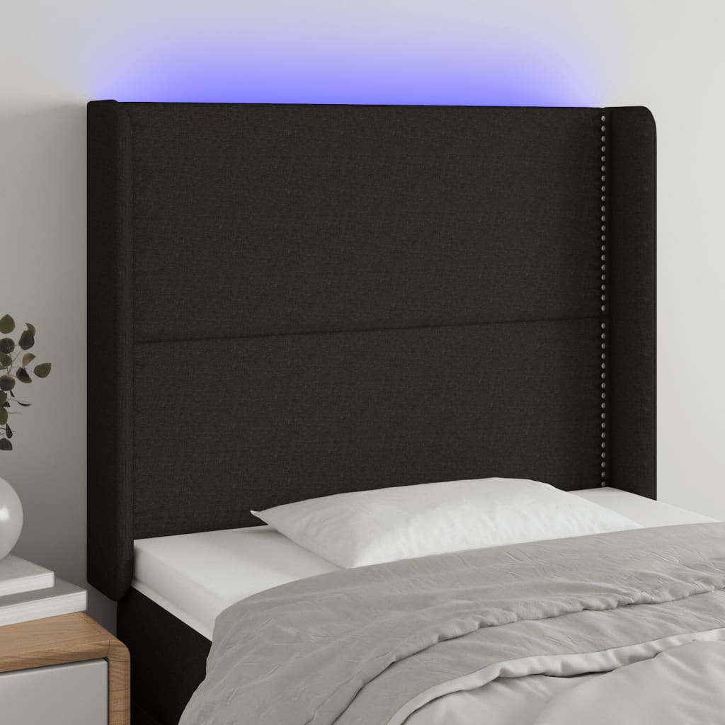 Hoofdbord LED 83x16x118/128 cm stof zwart is nu te koop bij PeponiXL, paradijselijk wonen!