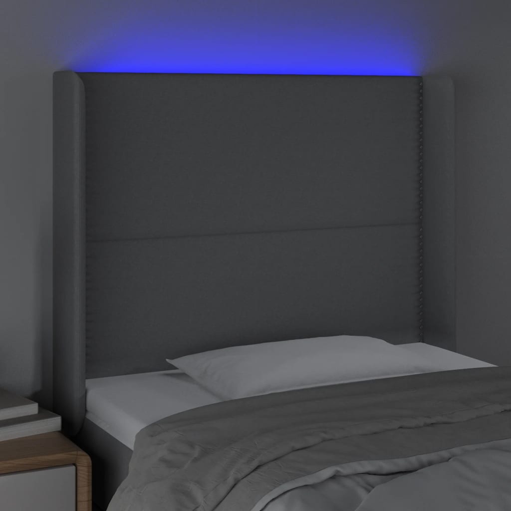 Hoofdbord LED 93x16x118/128 cm stof lichtgrijs is nu te koop bij PeponiXL, paradijselijk wonen!