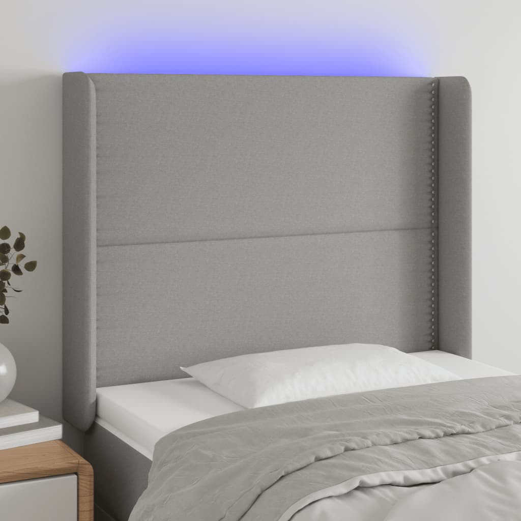 Hoofdbord LED 93x16x118/128 cm stof lichtgrijs is nu te koop bij PeponiXL, paradijselijk wonen!