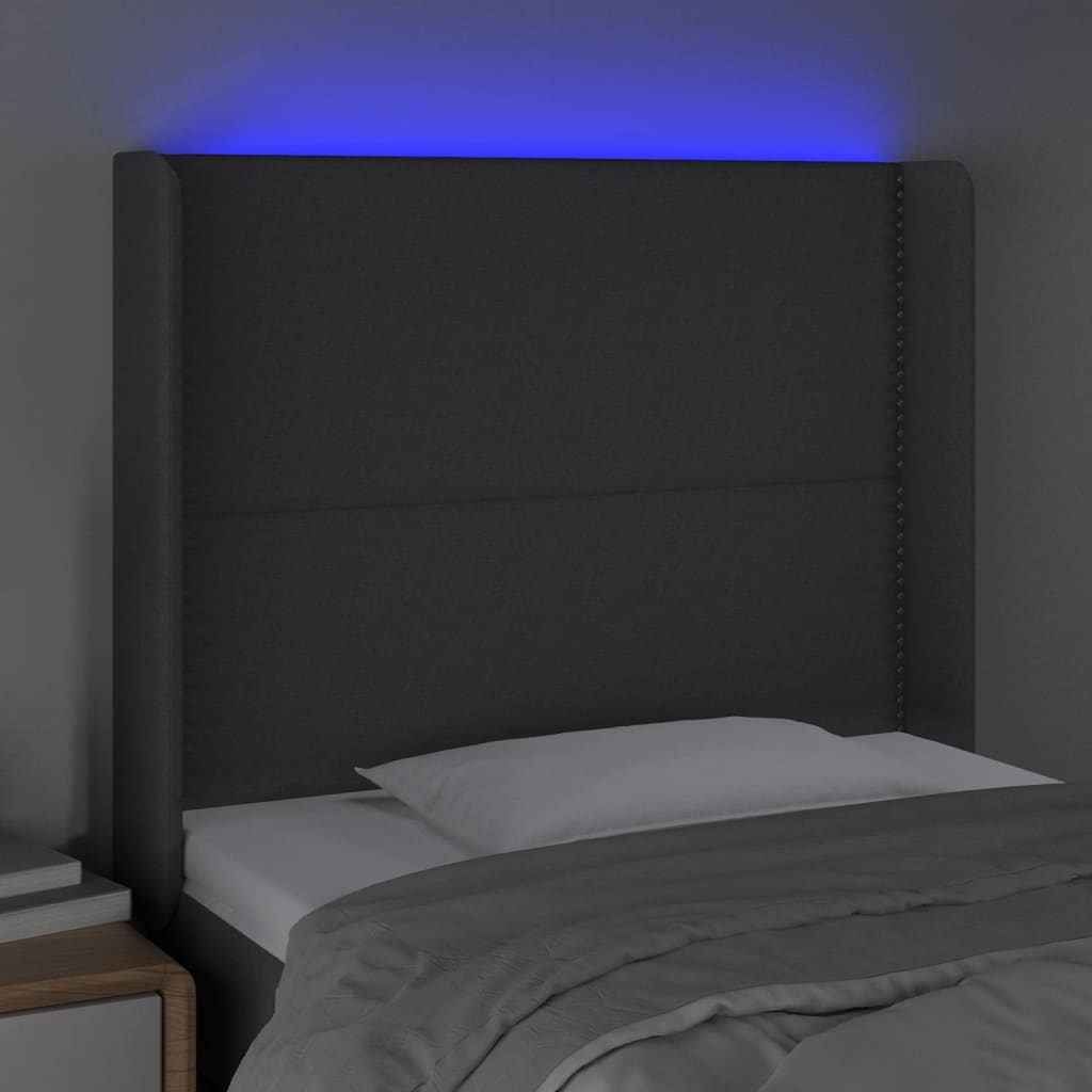 Hoofdbord LED 93x16x118/128 cm stof donkergrijs is nu te koop bij PeponiXL, paradijselijk wonen!