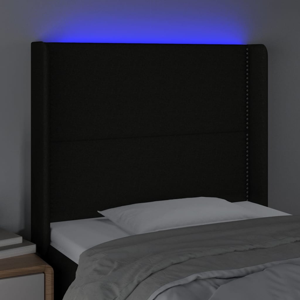 Hoofdbord LED 93x16x118/128 cm stof zwart is nu te koop bij PeponiXL, paradijselijk wonen!