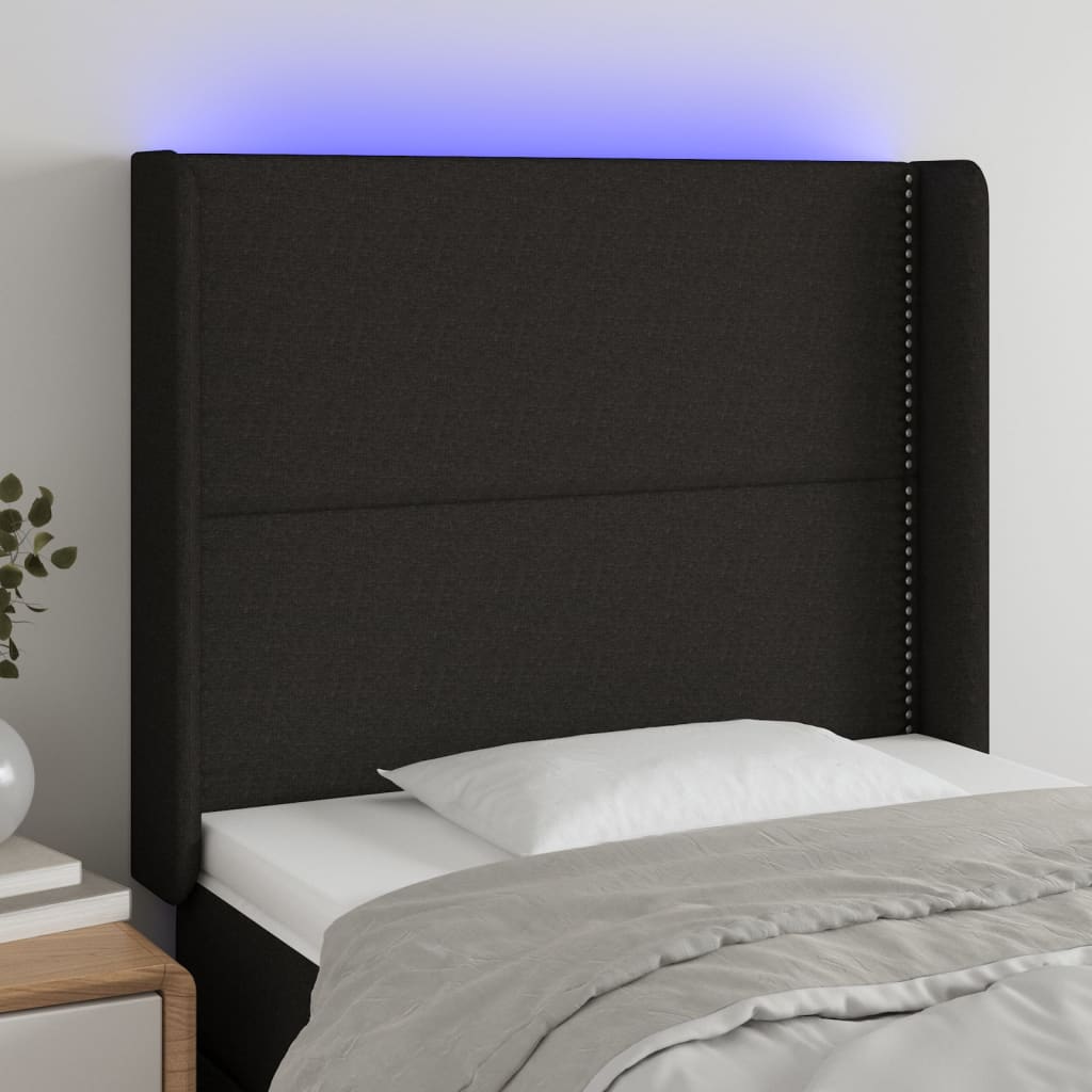Hoofdbord LED 93x16x118/128 cm stof zwart is nu te koop bij PeponiXL, paradijselijk wonen!