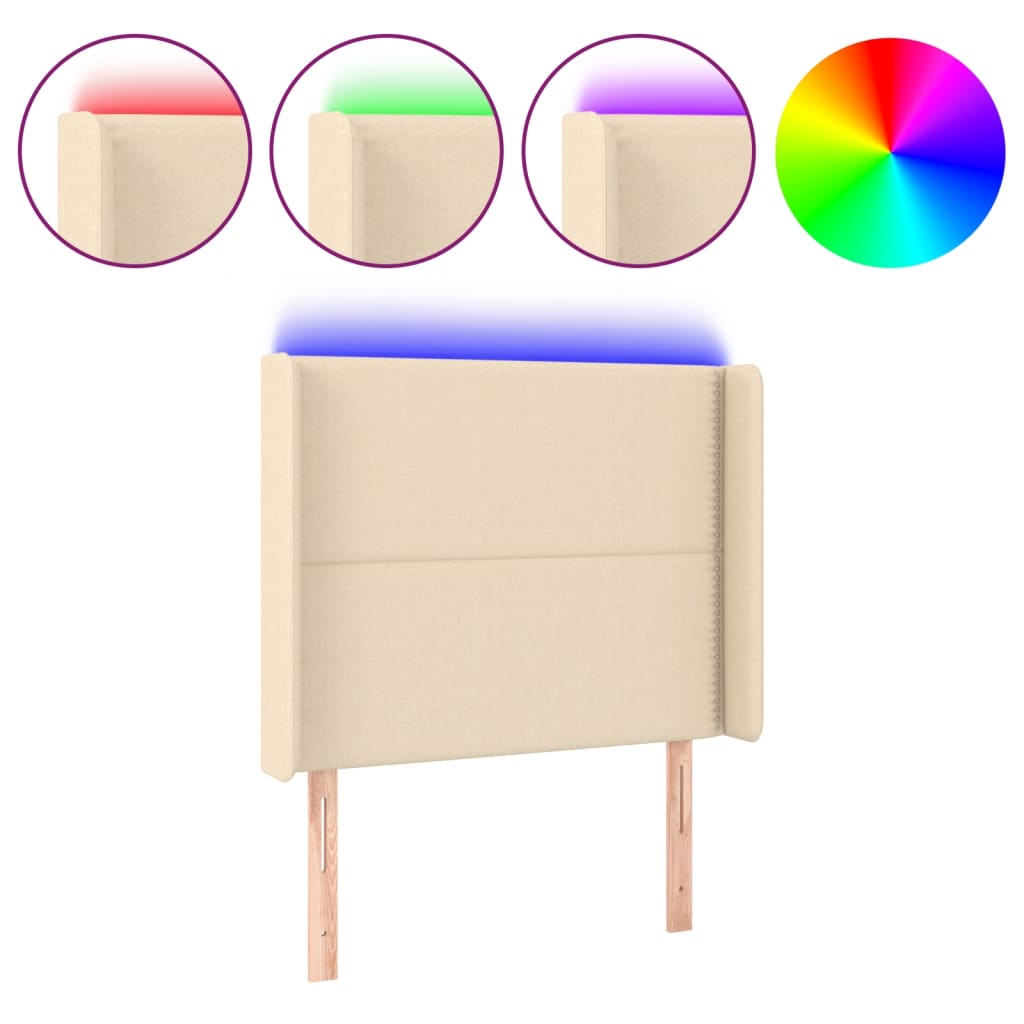 Hoofdbord LED 93x16x118/128 cm stof crèmekleurig is nu te koop bij PeponiXL, paradijselijk wonen!