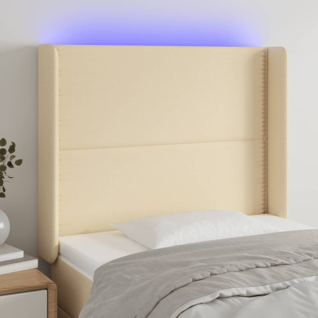 Hoofdbord LED 93x16x118/128 cm stof crèmekleurig is nu te koop bij PeponiXL, paradijselijk wonen!
