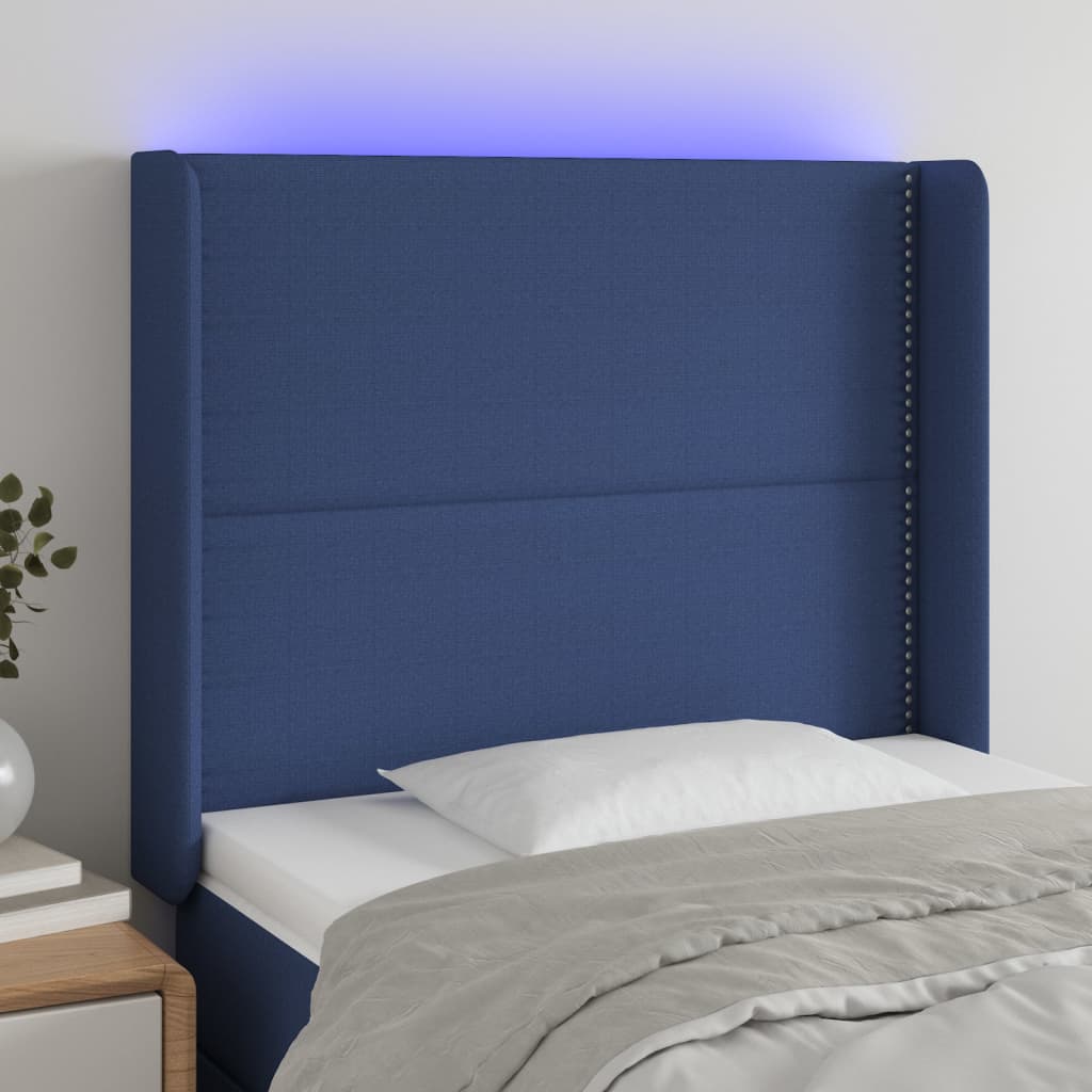 Hoofdbord LED 93x16x118/128 cm stof blauw is nu te koop bij PeponiXL, paradijselijk wonen!