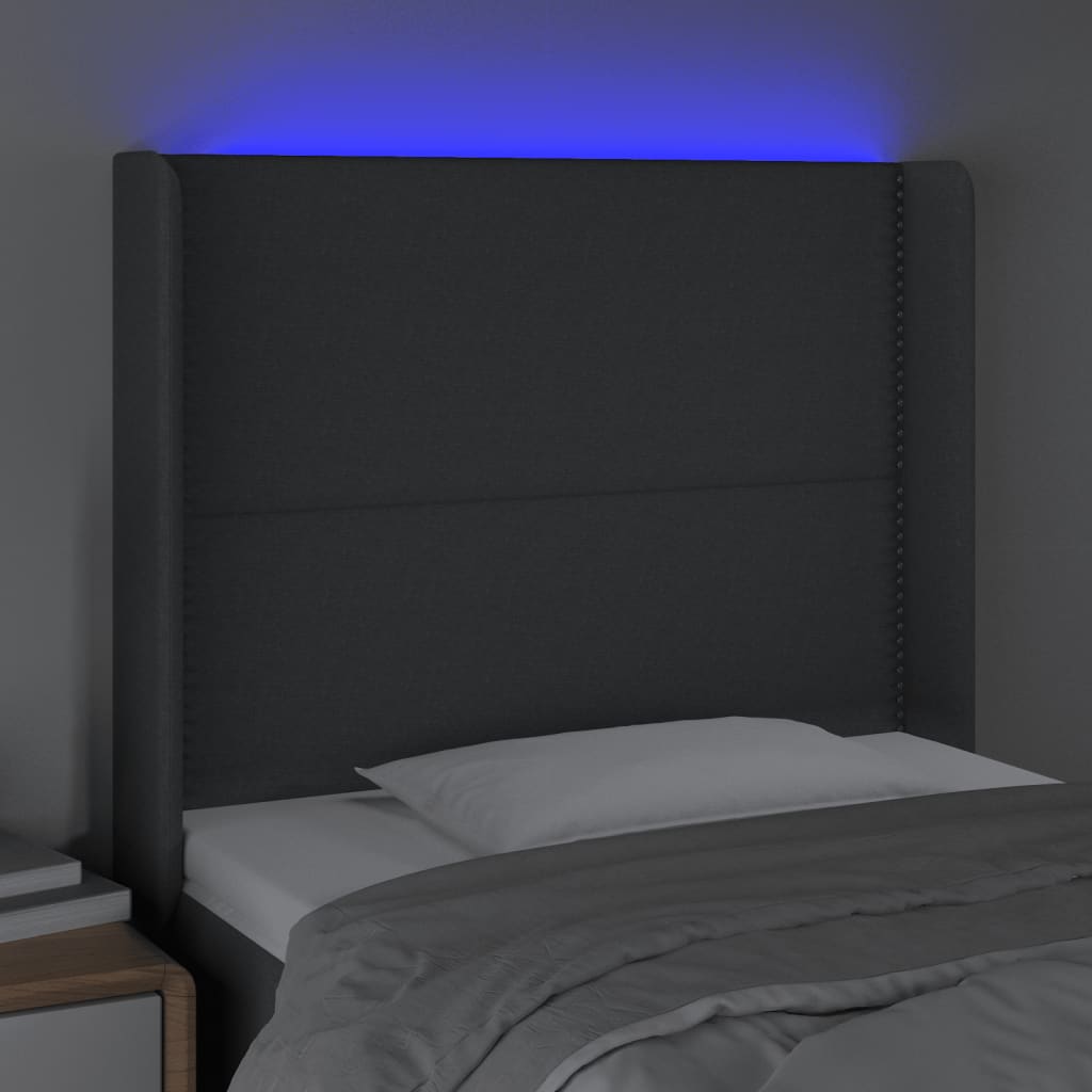 Hoofdbord LED 103x16x118/128 cm stof donkergrijs is nu te koop bij PeponiXL, paradijselijk wonen!