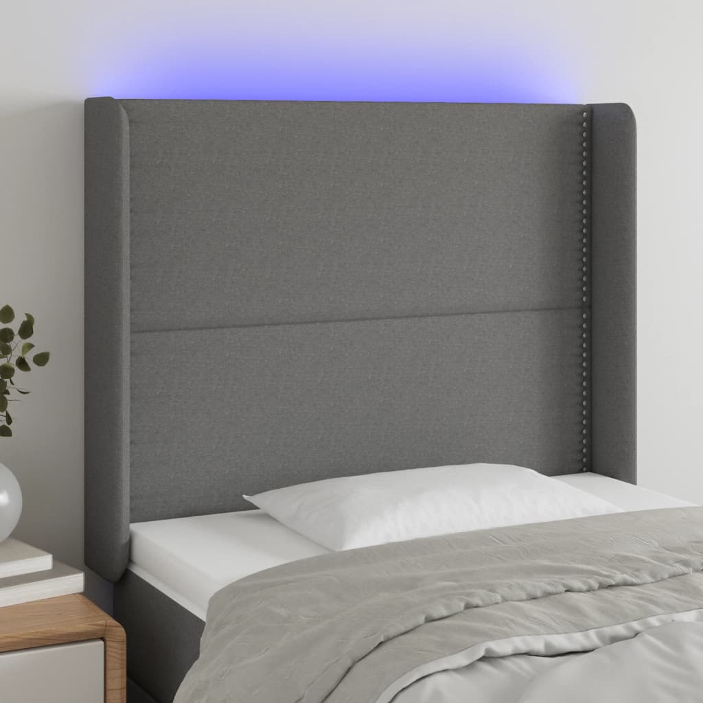 Hoofdbord LED 103x16x118/128 cm stof donkergrijs is nu te koop bij PeponiXL, paradijselijk wonen!