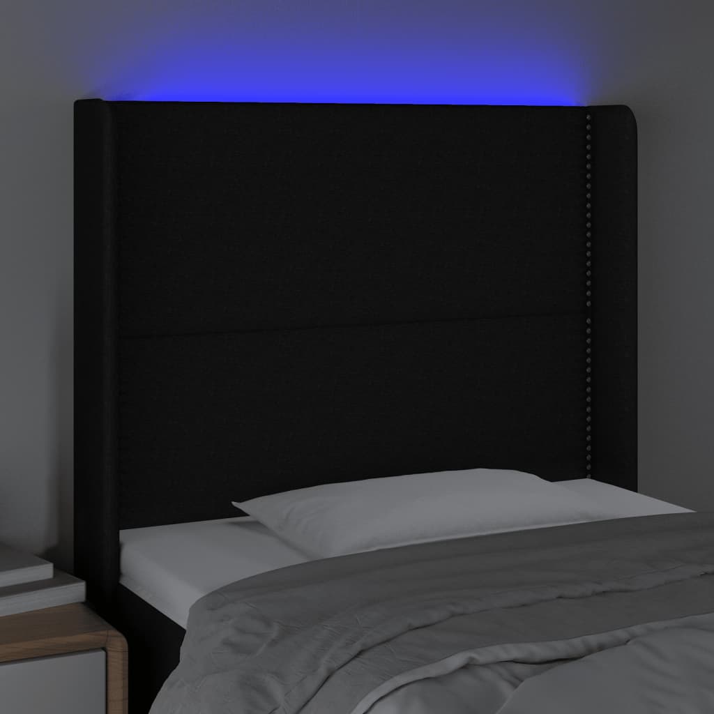 Hoofdbord LED 103x16x118/128 cm stof zwart is nu te koop bij PeponiXL, paradijselijk wonen!