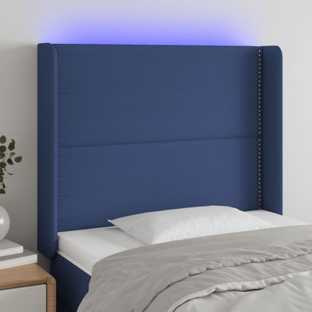 Hoofdbord LED 103x16x118/128 cm stof blauw is nu te koop bij PeponiXL, paradijselijk wonen!