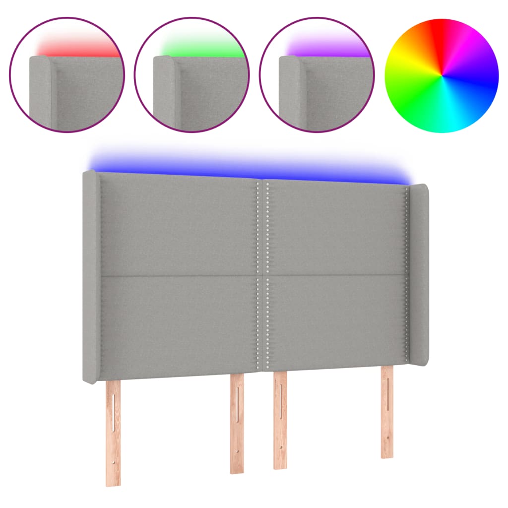 Hoofdbord LED 147x16x118/128 cm stof lichtgrijs is nu te koop bij PeponiXL, paradijselijk wonen!